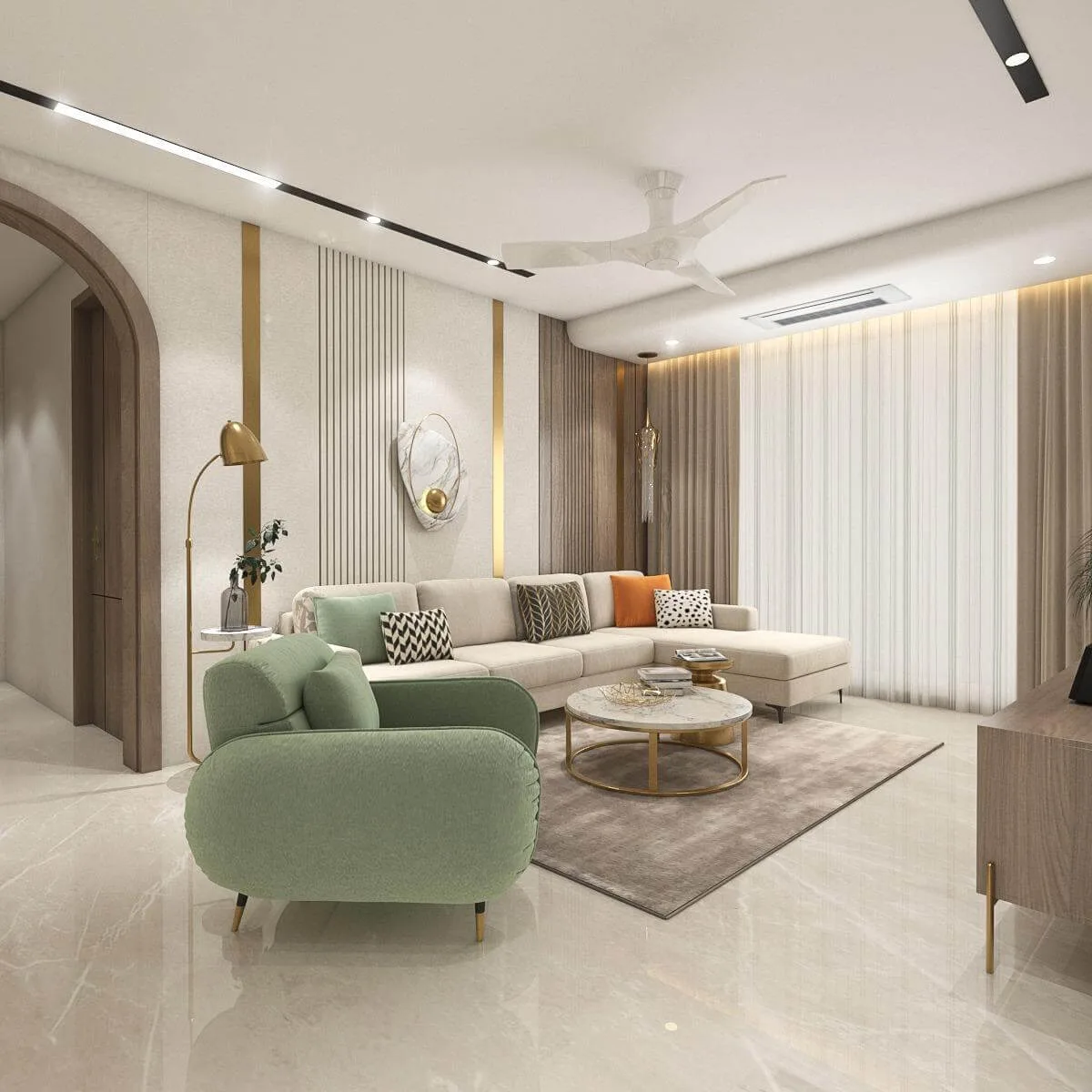 Opulent living room interior design by SK Design Studio, Thane Mumbai